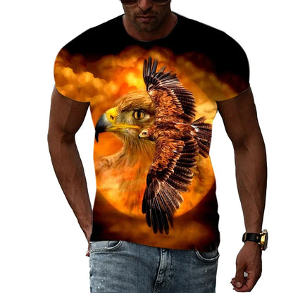 3D-geprint grappig adelaars-T-shirt voor heren, coole dierenprint, zomerse Harajuku-tees, losvallende tops met ronde hals en korte mouwen, T-shirts voor kinderen