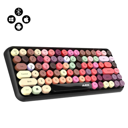 AJAZZ 308i  Wireless Bluetooth Keyboard 84 Keys Rechargeable Retro Round Typewriter Keycaps, Portable Mechanical K