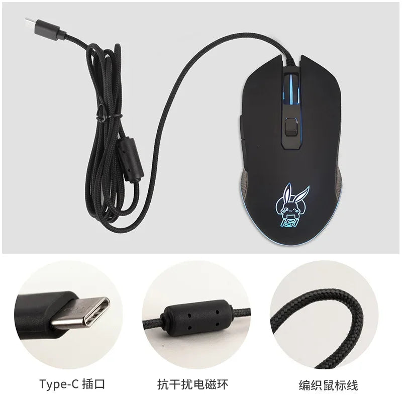 Barevná svítící myš USB-C se ztlumením pro notebooky s Type-C – herní myš