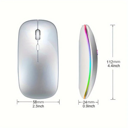 Wireless Mouse with Bluetooth and 2.4GHz Dual Modes Rechargeable RGB Ergonomic Silent Click for PC iPad Laptop Cell Phone TV