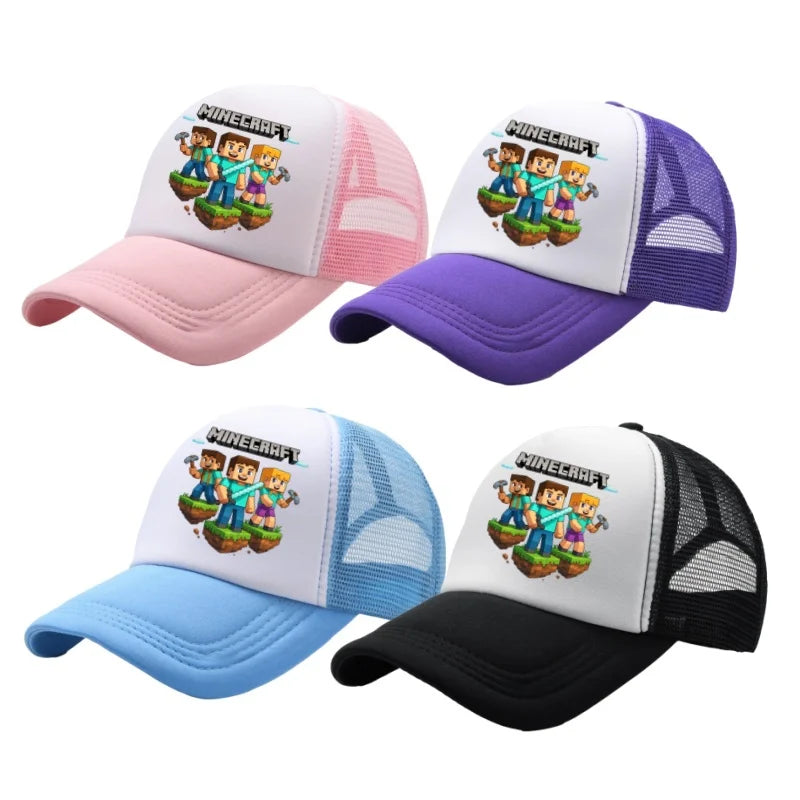 Minecraft Baseball Caps MC Pixel Game Character Print Peaked Adjustable Cartoon Sun Hat Summer Outdoor Mesh Casual Caps Gifts