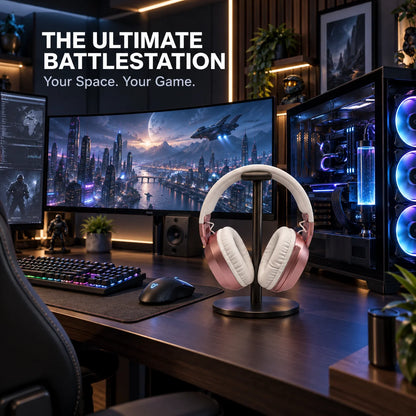 Casque de jeu, casque supra-auriculaire Bluetooth et filaire avec éclairage RGB, microphone, coussinets d’oreille souples pour jeux sur PC et mobile, couleur or rose.