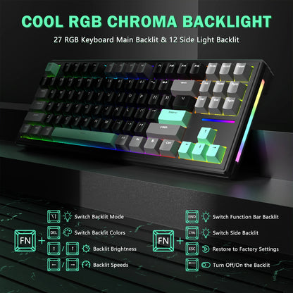 Attack Shark M87 TKL Wireless Mechanical Gaming Keyboard, RGB Backlit Compact Hot-Swappable Gasket Programmable USB-C/BT/2.4GHz