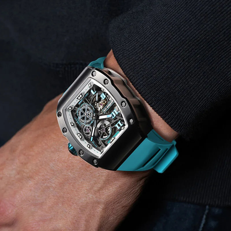 Custom Men's Watch Luxury Automatic Watches for Men High-end Hollow Rose gold Stainless Steel Mechanical Wrist Watch Reloj Clock