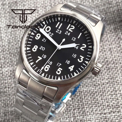 Tandorio 39 mm – męski zegarek automatyczny typu pilot nurkowy, mechanizm NH35/PT5000/Miyota8215, szafirowe szkło AR, wodoodporność 20 barów, świecące wskaźniki