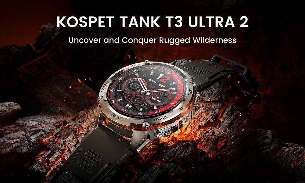 Ceas inteligent KOSPET TANK T3 Ultra 2 pentru bărbați, cu GPS, din oțel inoxidabil, rezistent la apă până la 50 m, IP69K, monitor de sănătate, compatibil cu Android și iOS