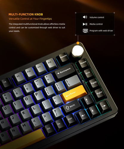 Teclado Mecânico Gaming Sem Fios Machenike K600-B82W Trimodo, Montagem Gasket, Layout ANSI 75% e Retroiluminação RGB