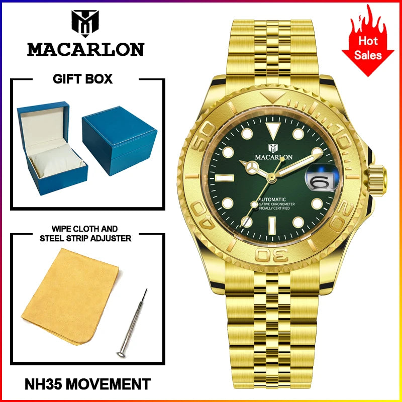2026 MACARLON Design New Yacht series Mechanical Watch Men Carbon fiber ring mouth sapphire Stainless steel Waterproof Watch TOP