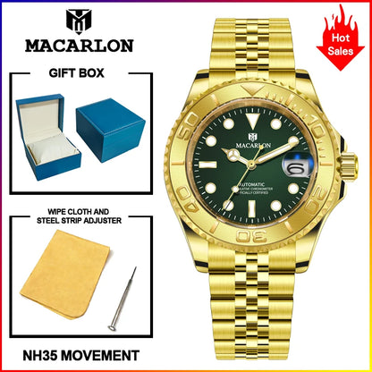 2026 MACARLON Design New Yacht series Mechanical Watch Men Carbon fiber ring mouth sapphire Stainless steel Waterproof Watch TOP