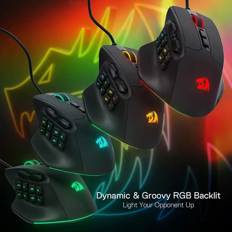 Redragon M811 Aatrox MMO -pelihiiri, 15 ohjelmoitavaa painiketta, langallinen RGB-pelihiiri ergonomisella luonnollisella otteella