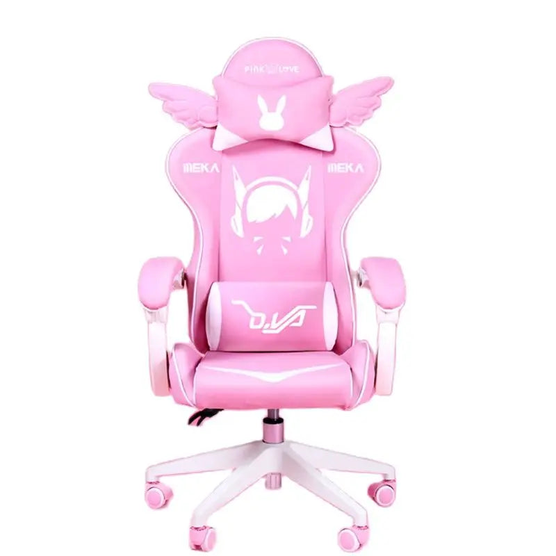 Pink Cartoon Electric Sound Girl Office Chair 360° Lift Rotating Home Computer Game Student Learning to Upgrade Latex Cushion