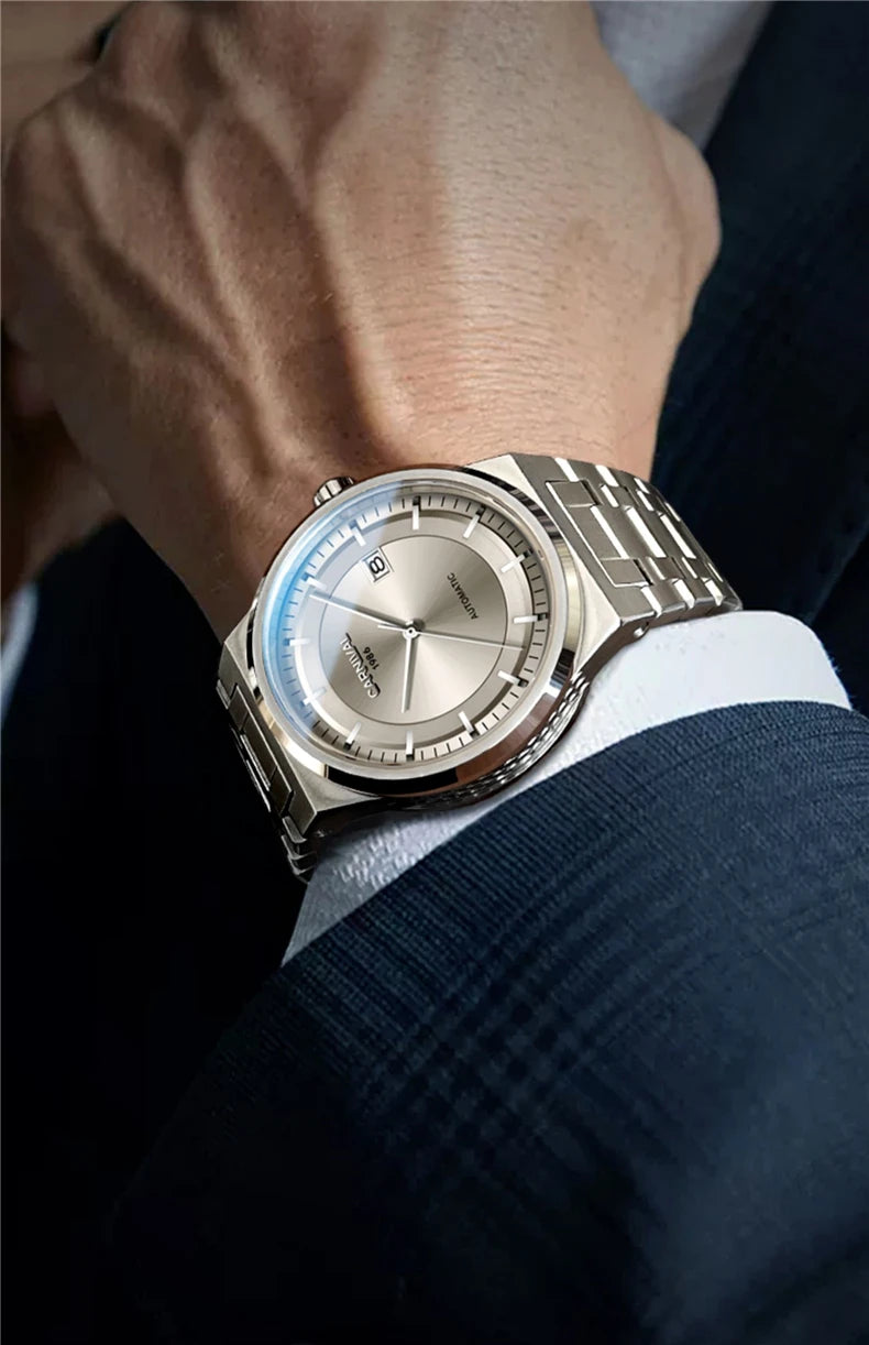 Reloj CARNIVAL luxury mechanical men’s watch in tungsten, MIYOTA 8205 automatic movement, water-resistant.