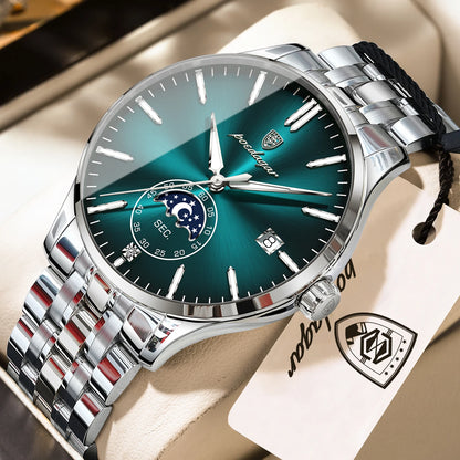 Reloj de lujo para hombre POEDAGAR, estilo informal, de acero inoxidable, de cuarzo, resistente al agua, luminiscente, con fecha, elegante.