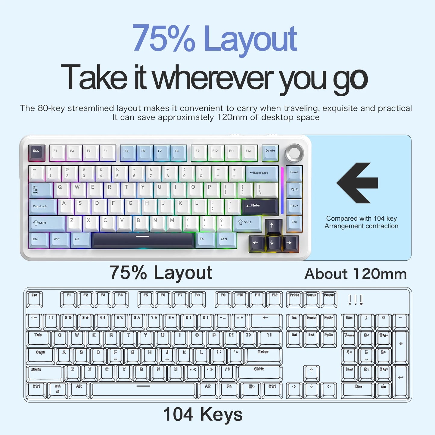 Teclado mecânico F75 FREEWOLF * AULA F75 Bluetooth de três modos, dedicado a gaming e utilização em escritório