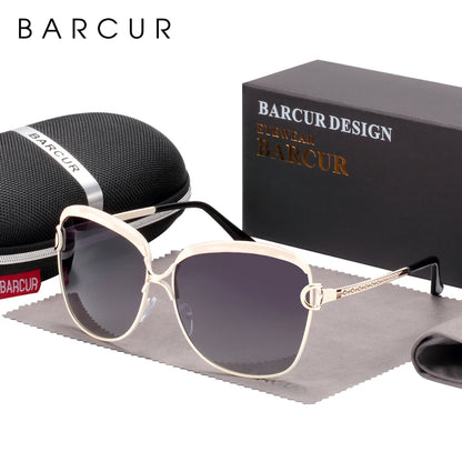 BARCUR Polarized Ladies Sunglasses Women Gradient Lens Round Sun Glasses Square Luxury Brand Oculos Lunette De Soleil Femme