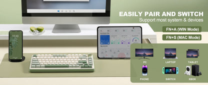 YUNZII B75 PRO Green Mechanical Gaming Keyboard, Gasket 75 Knob RGB Keyboard, BT/Wired/Wireless  Hot-Swap Custom Creamy Keyboard