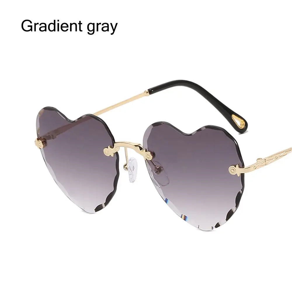 Heart Sunglasses Rimless Metal Frame Heart Shaped Sunglasses Gradient Lens Love Heart SunGlasses Women Eyewear UV400 Protection