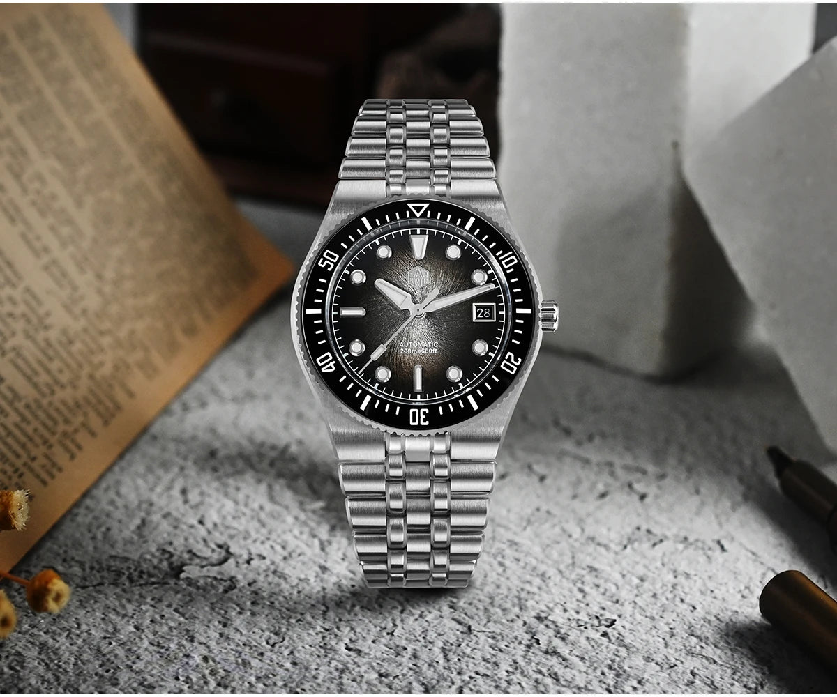 San Martin 40mm Men's Luxury Diver Watch Miyota 9015 Enamel Sunburst Dial Automatic Mechanical Wristwatch Waterproof 200m SN0148