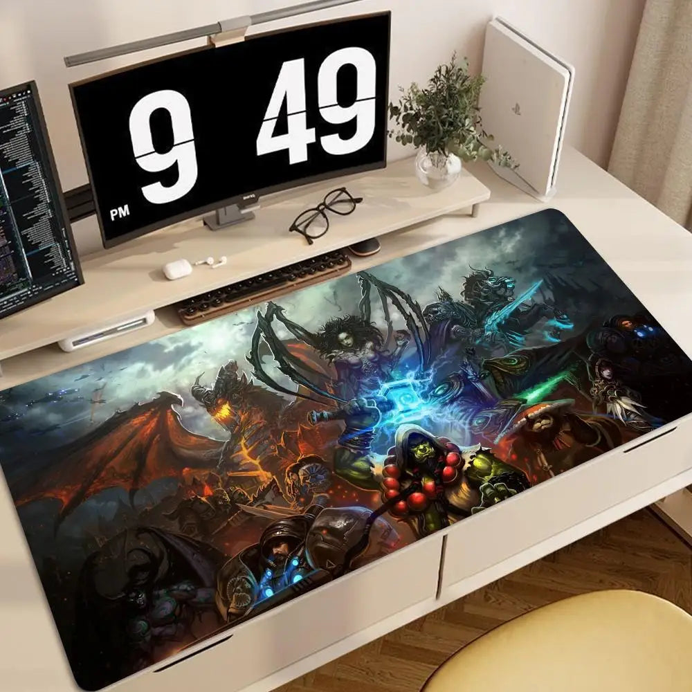 World of Warcraft Anime XXL-spelmusmatta med låskant, tangentbords- och musmatta, kontors- och gamertillbehör för datorer HYBXXC