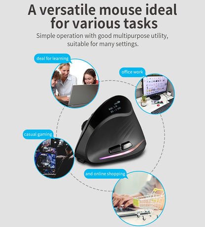 Rechargeable Wireless Vertical Mouse With Screen Display Ergonomic Mice 6 Button Programmable Gaming Mouse for Gamer Desktop