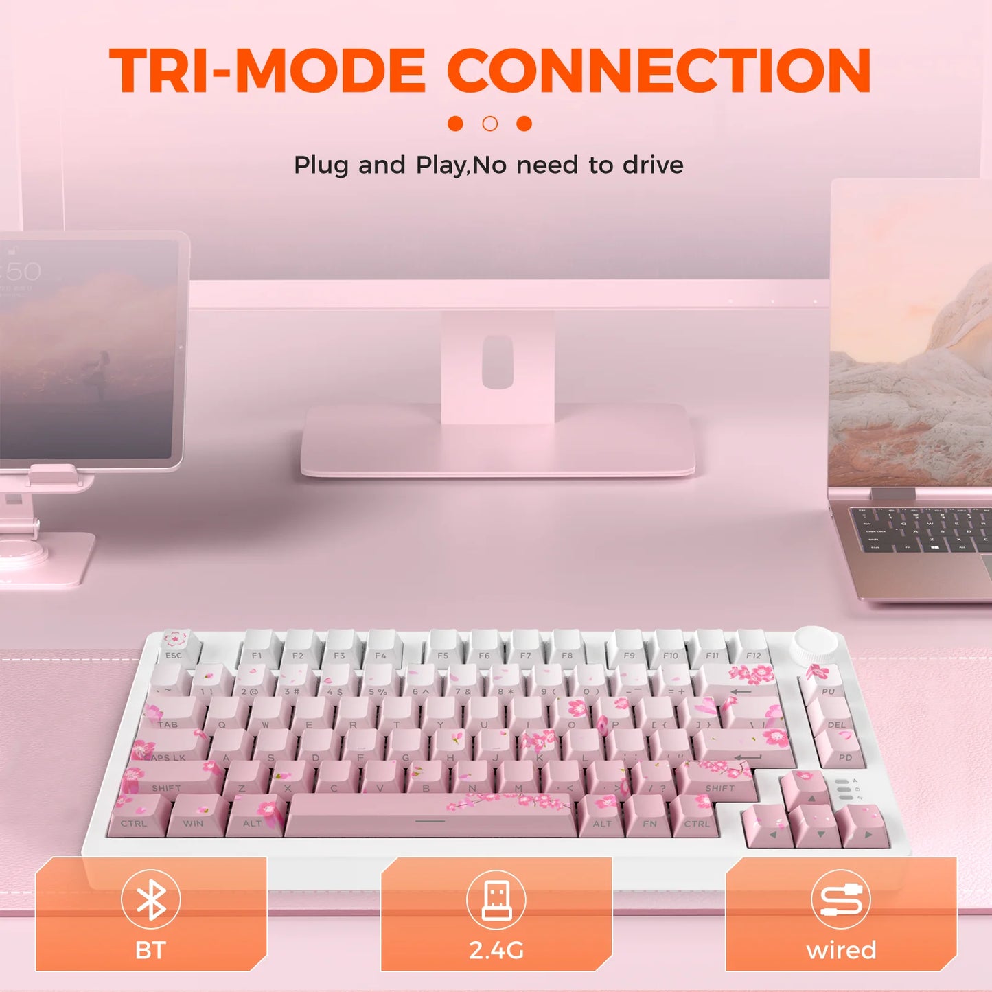 DAREU Tri-mode Gasket Mechanical Keyboard N-Key Rollover Anti-ghosting RGB Backlight Dream switch with Multi Media Button
