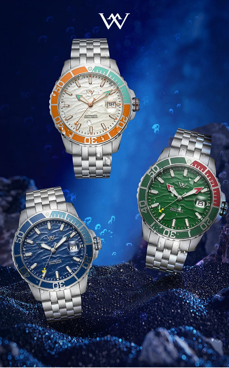 Zegarek WM – automatyczny zegarek mechaniczny NH35 z powłoką antyrefleksyjną, wodoodporny do 200, z szafirowym szkłem – Welly Merck Watch WM206