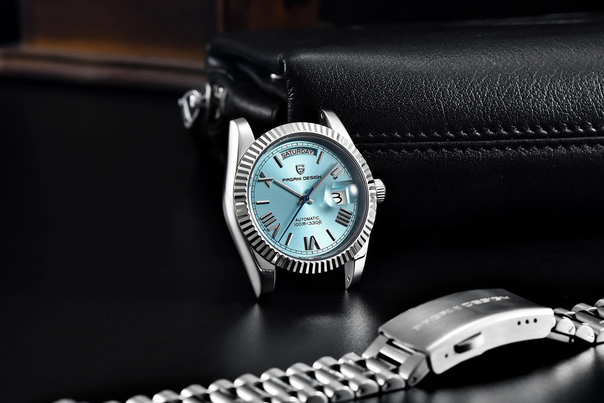 PAGANI DESIGN Luxe herenhorloge met saffierglas, lichtgevende wijzers, roestvrij staal, week- en datumweergave, mechanisch, waterdicht, ST16 herenhorloge