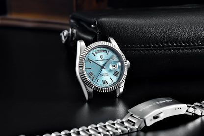 PAGANI DESIGN Luxe herenhorloge met saffierglas, lichtgevende wijzers, roestvrij staal, week- en datumweergave, mechanisch, waterdicht, ST16 herenhorloge