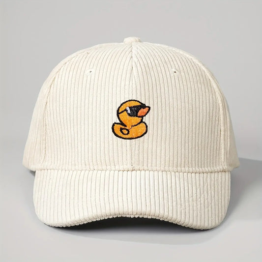 Cute Yellow Duck Corduroy Baseball Cap Embroidery Unisex Vintage Snapback Hat Outdoor Camping Fashion Gift Streetwear Daily C