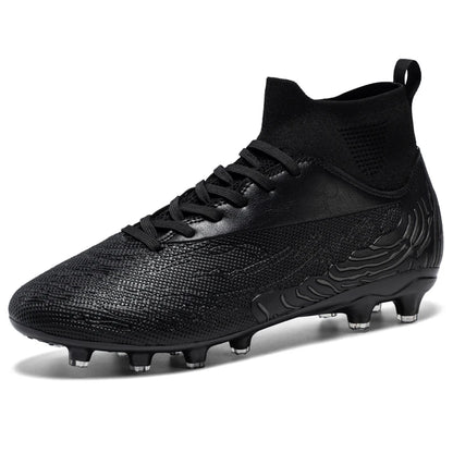 Chaussures de Football noires pour hommes, crampons AG/FG, bottes d'entraînement pour hommes, chaussures de Sport à cheville haute, baskets pour enfants et adultes 35-45