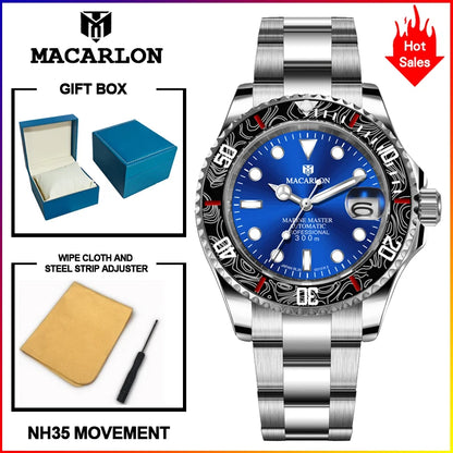 2026 MACARLON Design New Yacht series Mechanical Watch Men Carbon fiber ring mouth sapphire Stainless steel Waterproof Watch TOP