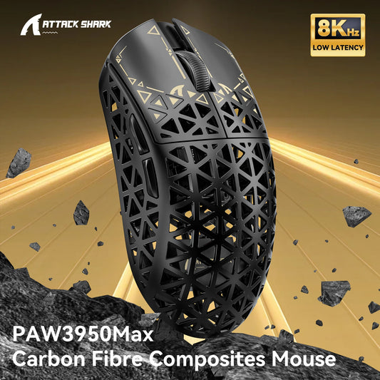ATTACK SHARK R5 Ultra Carbon Fiber Wireless 8K Gaming Mouse 39g SUPERLIGHT, PixArt PAW3950MAX Gaming Sensor, 8000Hz Wireless Poll