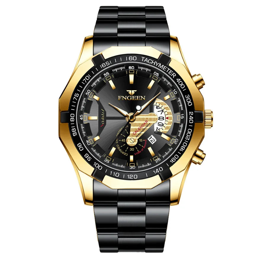 Montre-bracelet à quartz de luxe BINBOND pour homme, lumineuse, étanche, date automatique, en acier inoxydable