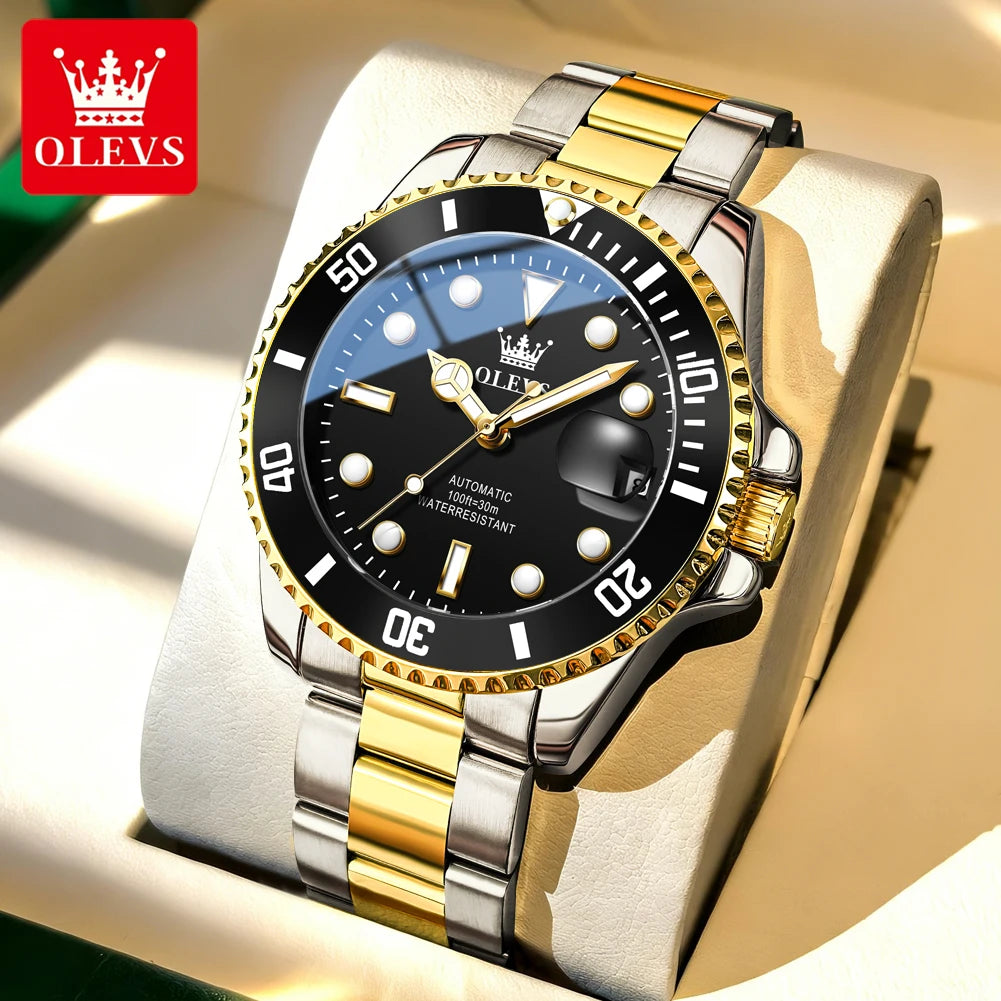 Relógio mecânico automático de luxo para homem OLEVS 6650 – Estanque, luminescente, bracelete em aço – Relógio de pulso para homem, estilo profissional, marca de prestígio