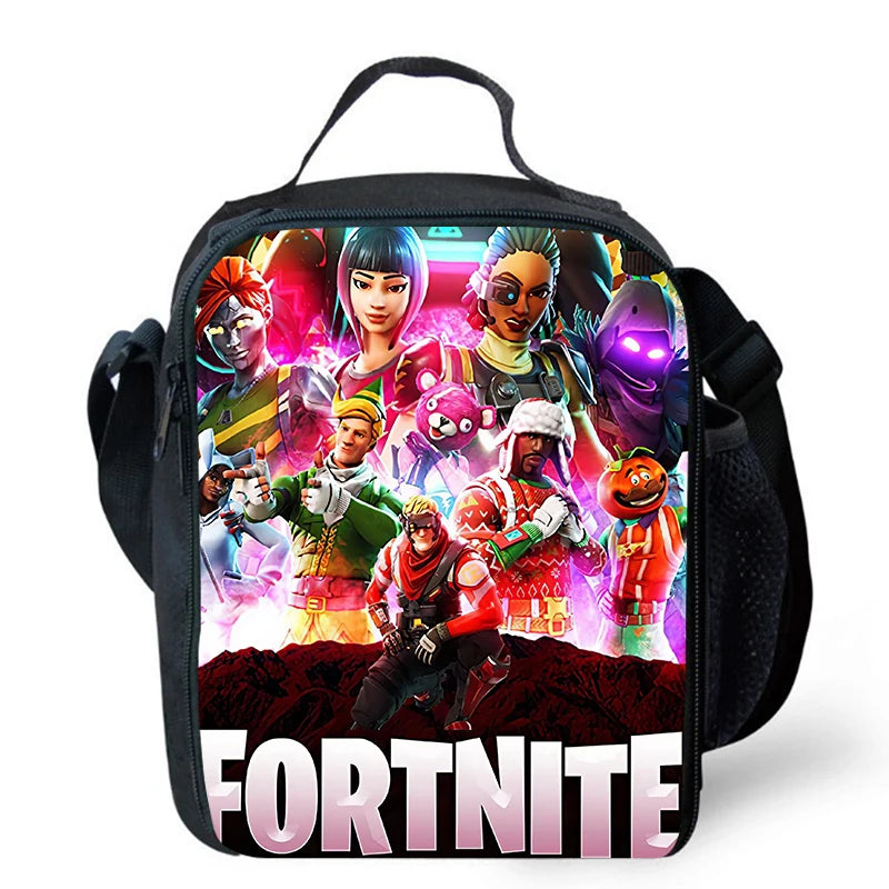 Saco de Almoço Térmico Isolado com Desenho Animado Fofo, Recipiente para Alimentos à Prova de Fugas, Reutilizável, Saco Frigorífico de Almoço Fortnite para Crianças e Estudantes