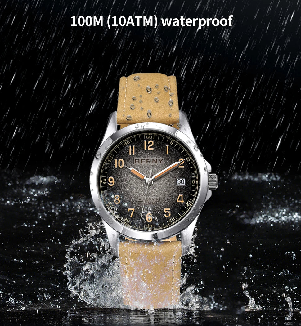 BERNY Automatic Watch Men  ST2130 Luminous Mechanical Wristwatch Sapphire Waterproof 10ATM Top Brand Luxury Watch for Men