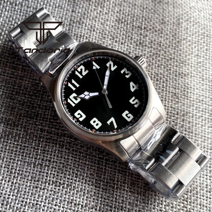 Tandorio 39 mm – męski zegarek automatyczny typu pilot nurkowy, mechanizm NH35/PT5000/Miyota8215, szafirowe szkło AR, wodoodporność 20 barów, świecące wskaźniki