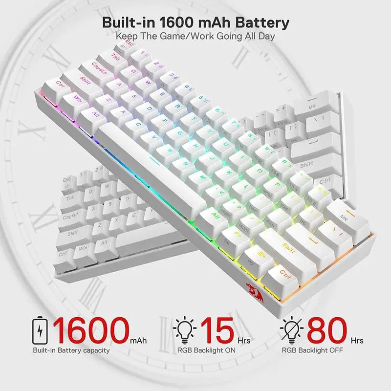 Redragon K530 Pro Draconic 60% Wireless Mechanical Keyboard, 61-Key RGB Hot-Swappable Gaming Keyboard, Bluetooth 5.0/2.4GHz/USB-C Tri-Mode Mechanical Keyboard