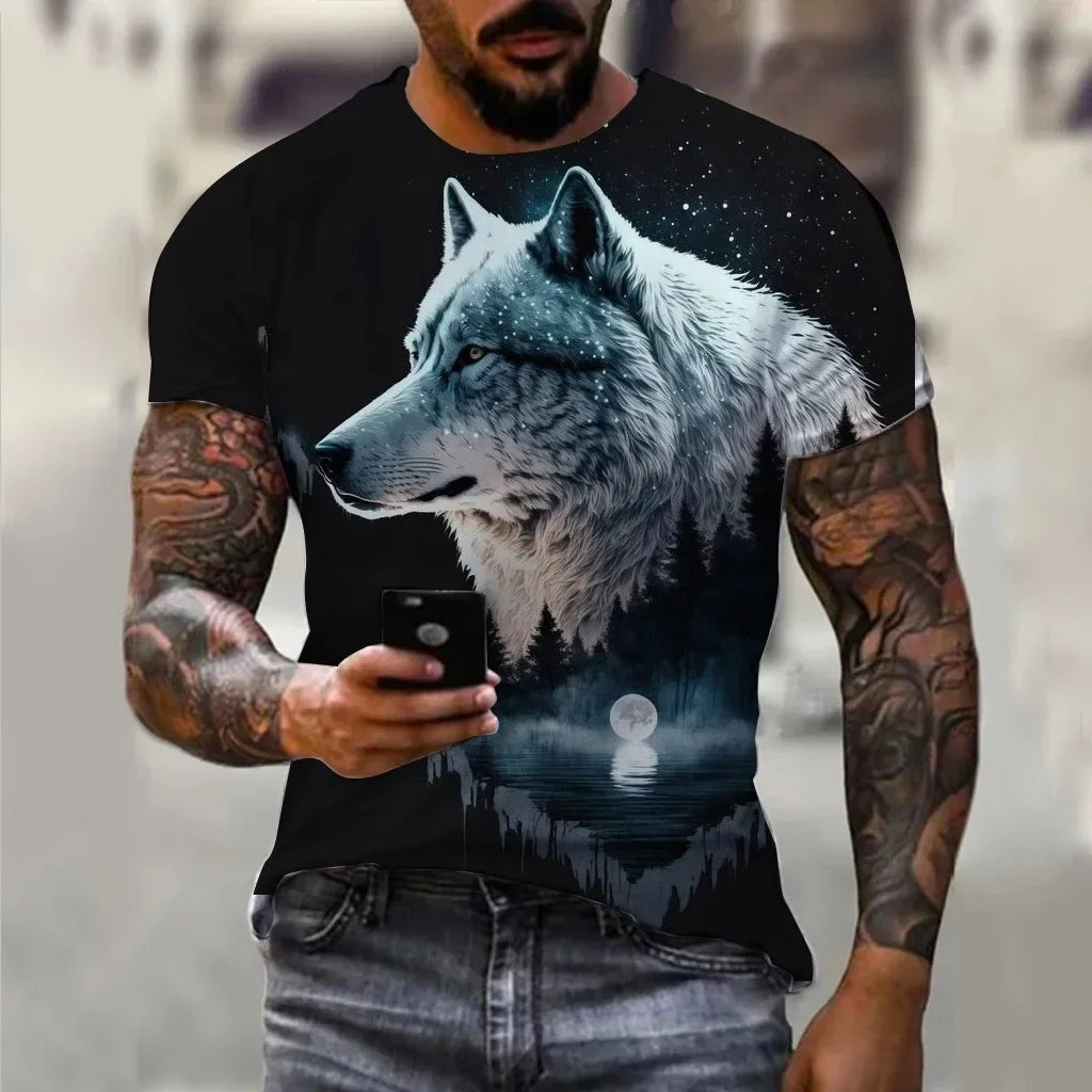 Pánská trička Letní zvířecí vzor s vlkem 3D potisk Topy Trička Letní dámská móda Streetwear Oversized tričko Pánské oblečení
