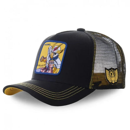 Saint Seiya Βαμβακερό καπέλο μπέιζμπολ τύπου snapback με μοτίβα anime και καρτούν για άνδρες και γυναίκες, στυλ hip hop και καπέλο trucker με πλέγμα για μπαμπάδες, Dropshipping