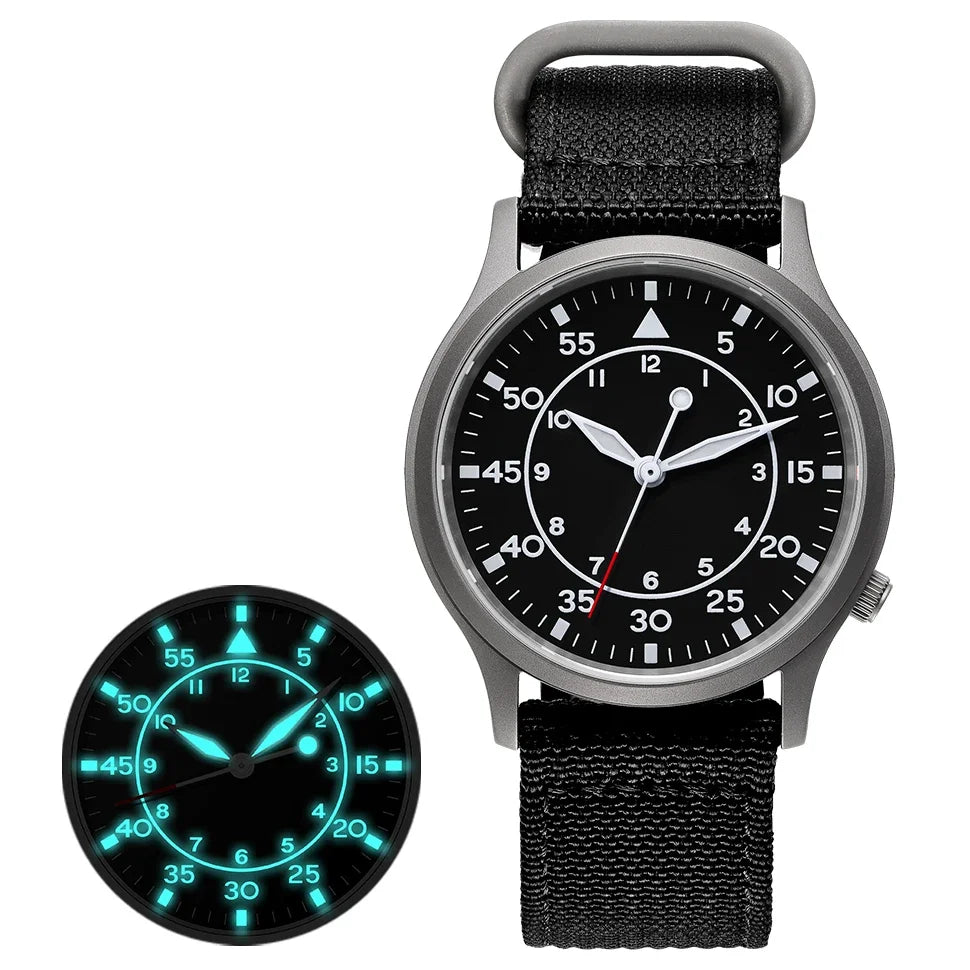 BERNY Titanium herenhorloge met kwartsmechanisme, AR-coating, saffierglas, modieus polshorloge, lichtgevend, VH31, ultradun polshorloge, waterdicht tot 5 ATM