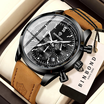 Montre chronographe BINBOND à quartz robuste et précise pour homme, de luxe, avec date automatique, lumineuse et étanche, style décontracté.