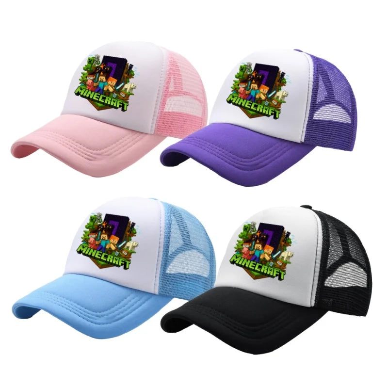 Minecraft Baseball Caps MC Pixel Game Character Print Peaked Adjustable Cartoon Sun Hat Summer Outdoor Mesh Casual Caps Gifts