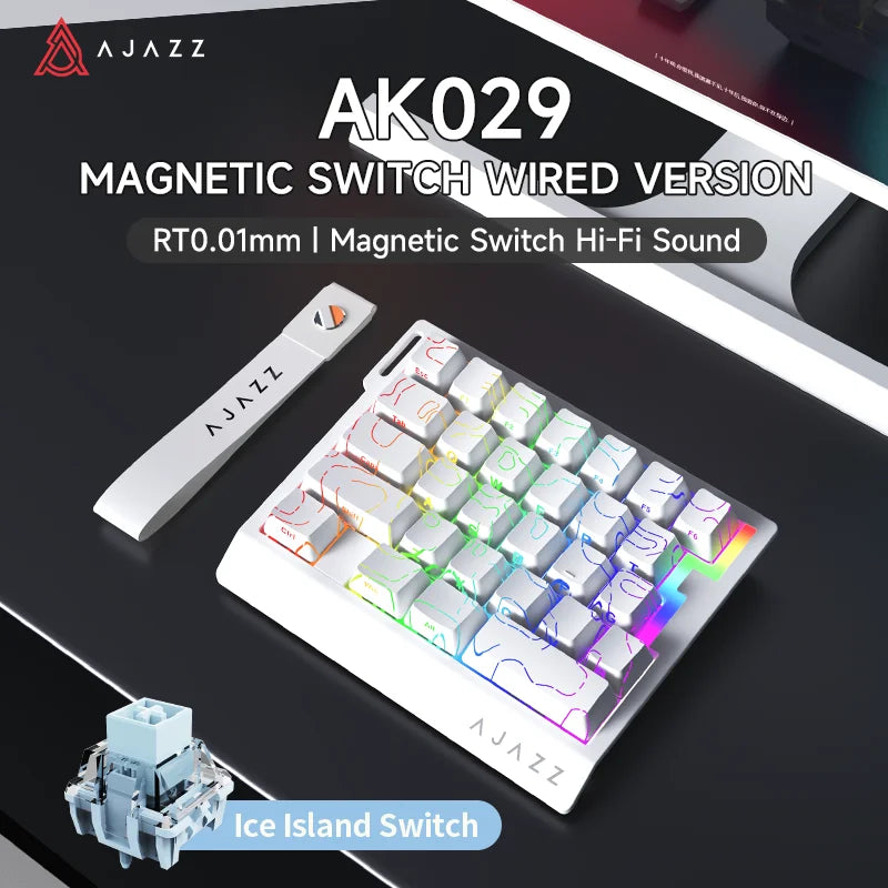 AJAZZ AK029 Wired One-Handed Gaming Keyboard with HE Magnetic Switch, 8000Hz RGB Mini Mechanical Keyboard, 29 Keys for PC Gaming