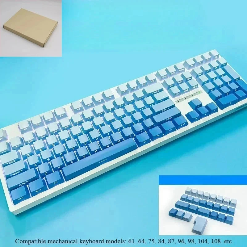 New 133 Keys Gradient Green Shine Through Keycaps Side Printed PBT Keycap Cherry Profile Double Shot for Mechanical Keyboards