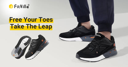 FitVille Men's Walking Shoes Extra Wide Lightweight Sneakers for Flat Feet Arch Fit Heel Pain Relief Non-Slip Running Shoes