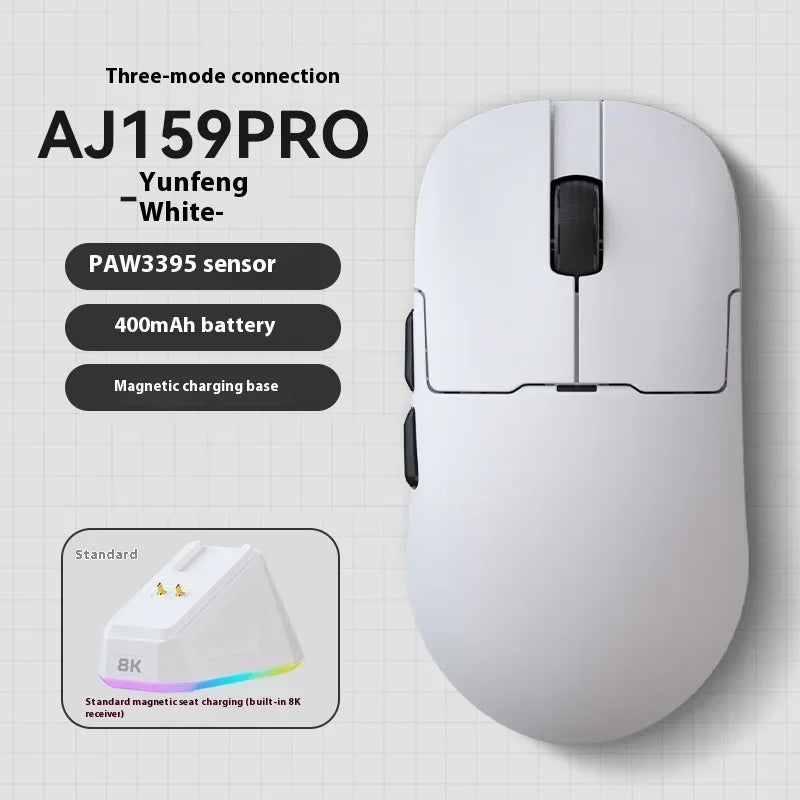 AJAZZ AJ159 APEX Mouse Tri Mode Wireless 8K PAW3950 Sensor Low Latency Gaming Mouse Charge Base Customize Lightweight PC Gamer