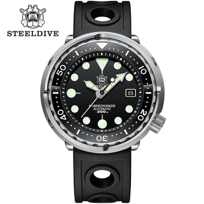STEELDIVE SD1975 Mens Automatic Watches Men Dive Watch 300m Waterproof Mechanical Wristwatch C3 Luminous Clock Sapphire Mirror
