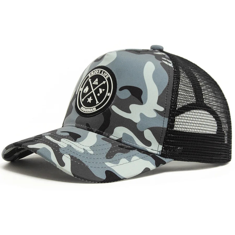 ENJOY LIFE Letter Patch Snapback Hat Camouflage Breathable Mesh Men Hip Hop Baseball Cap Outdoor Casual Sun Hat For Women