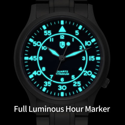 BERNY Titanium herenhorloge met kwartsmechanisme, AR-coating, saffierglas, modieus polshorloge, lichtgevend, VH31, ultradun polshorloge, waterdicht tot 5 ATM